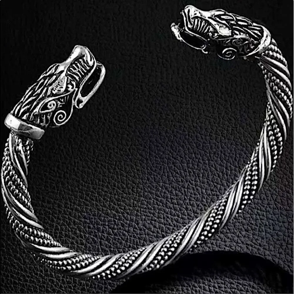 SILVER DRAGON VIKING BANGLE BRACELET